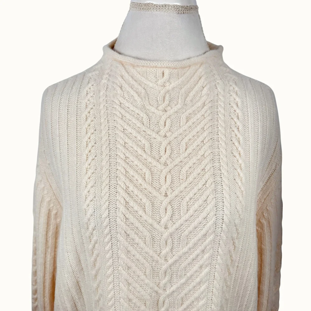 Haven Well Within Cream Cable Aran Knit Roll Neck Sweater 100% Cashmere Size XL - Picture 3 of 11